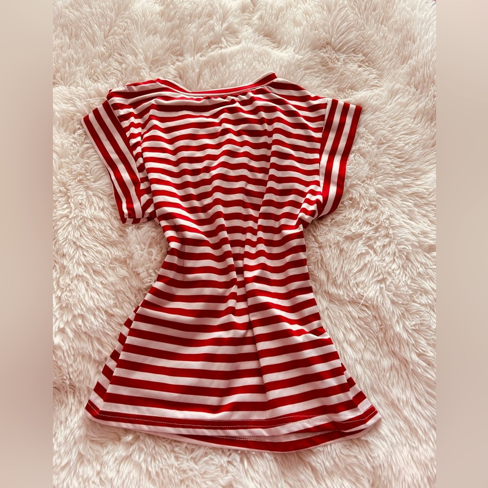 Classic Red and White Striped Top with Crew Neck
